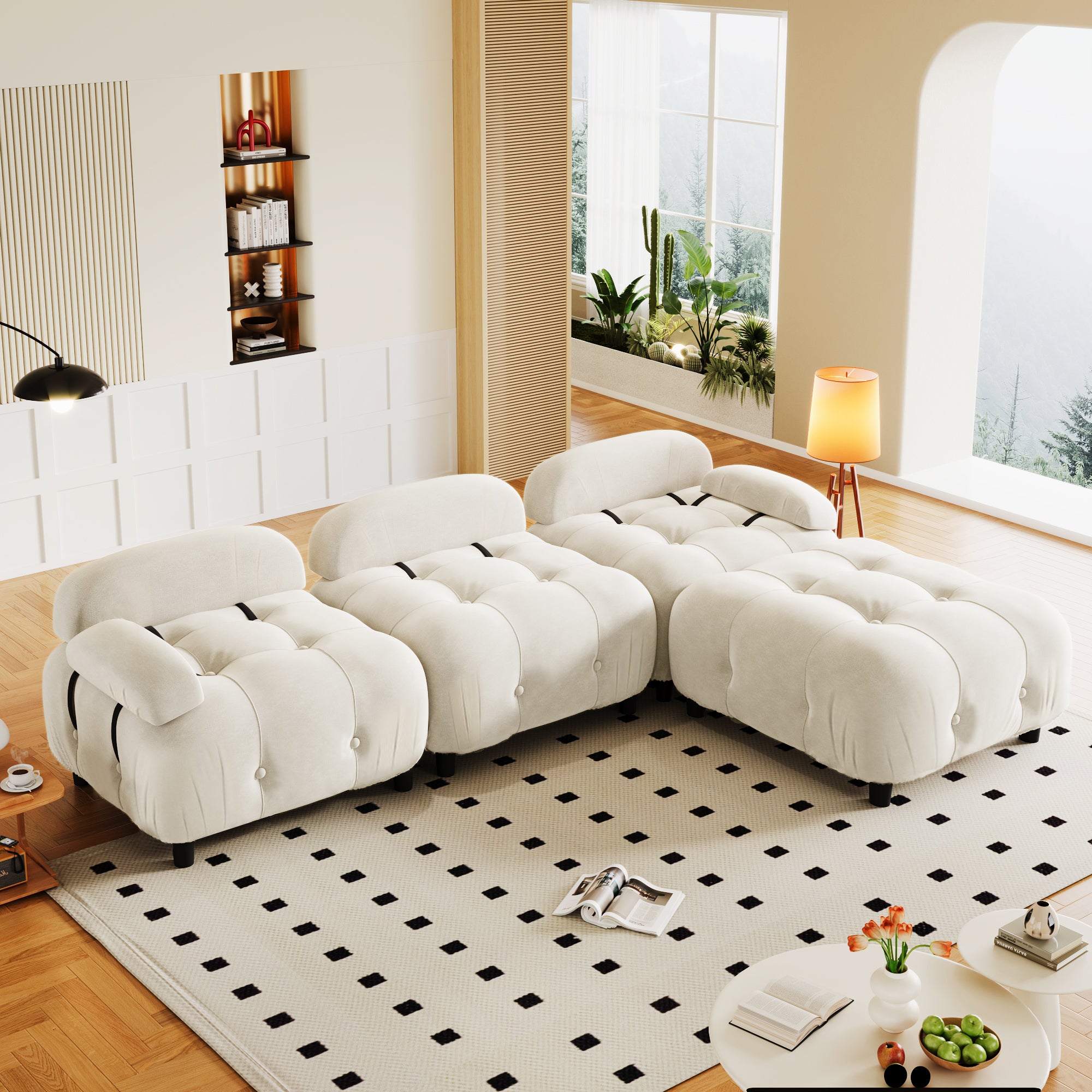 U STYLE Upholstery Modular Convertible Sectional Sofa beige-polyester