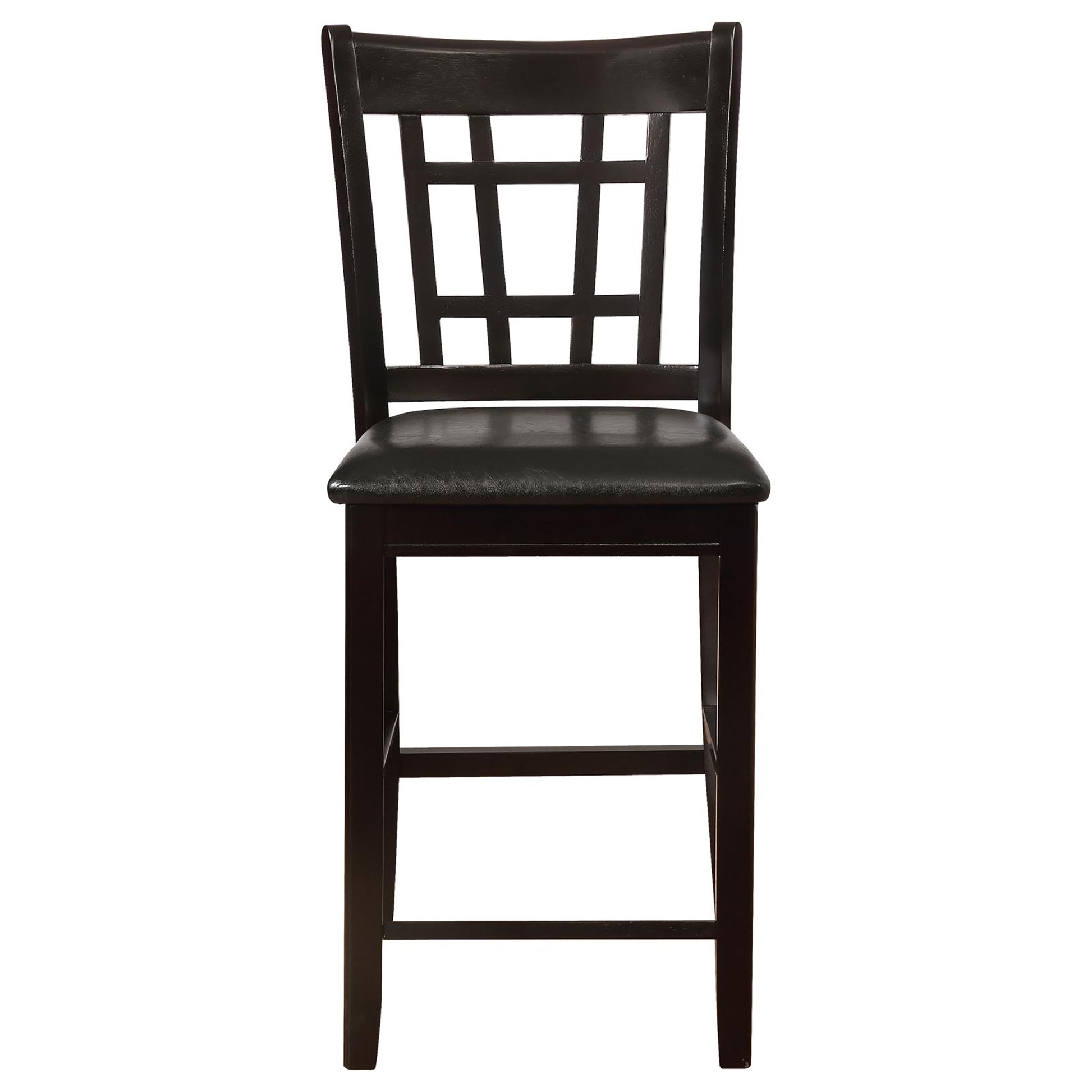 Black And Espresso Lattice Back Counter Height Stools Set Of 2 Solid Brown Espresso Dining Room Foam Spot Clean Transitional Rubberwood Open Back Foam Faux Leather
