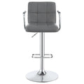 Grey And Chrome Adjustable Bar Stool Solid Grey Dining Room Foam Spot Clean Contemporary,Modern Bar Stools Tufted Back Foam Faux Leather