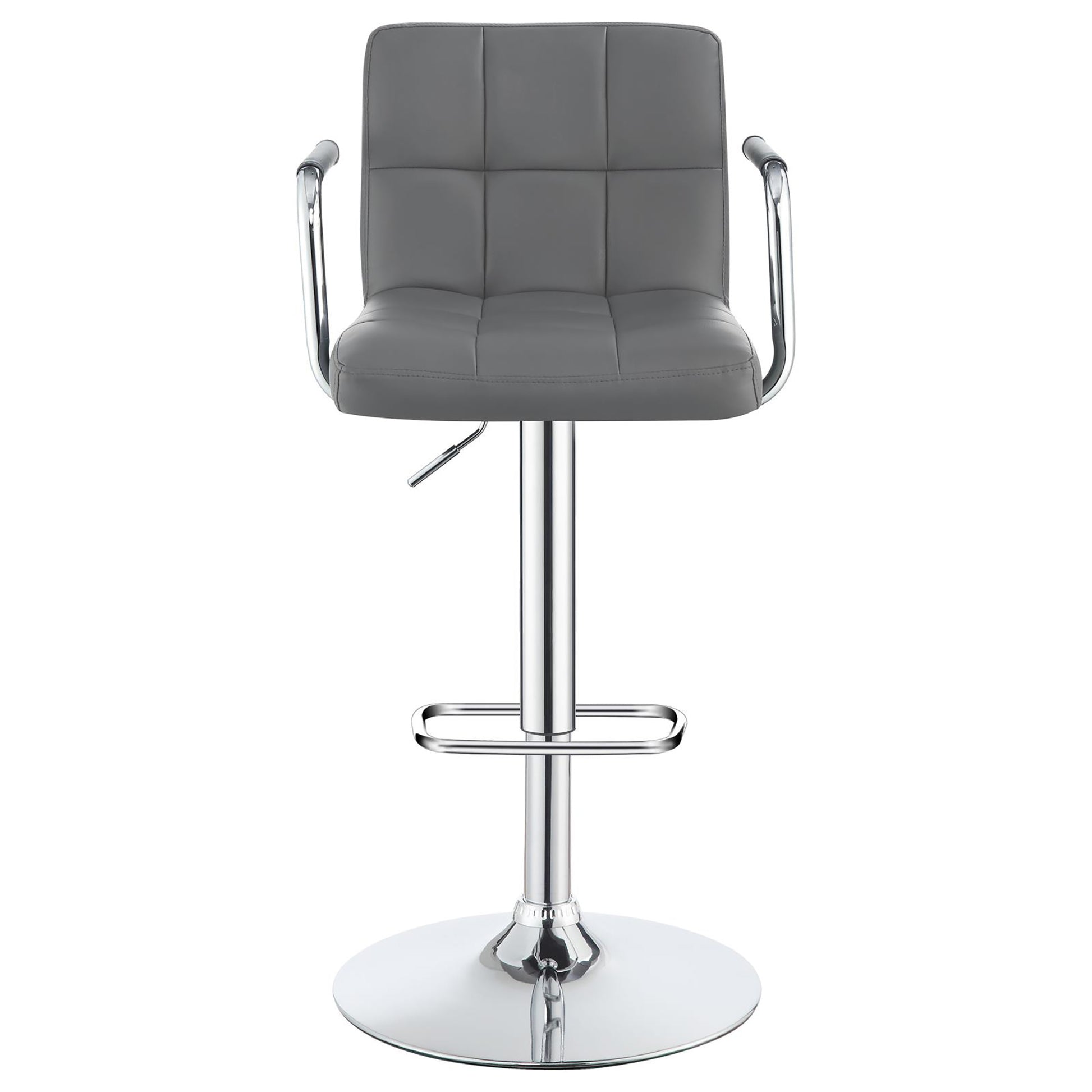 Grey And Chrome Adjustable Bar Stool Solid Grey Dining Room Foam Spot Clean Contemporary,Modern Bar Stools Tufted Back Foam Faux Leather