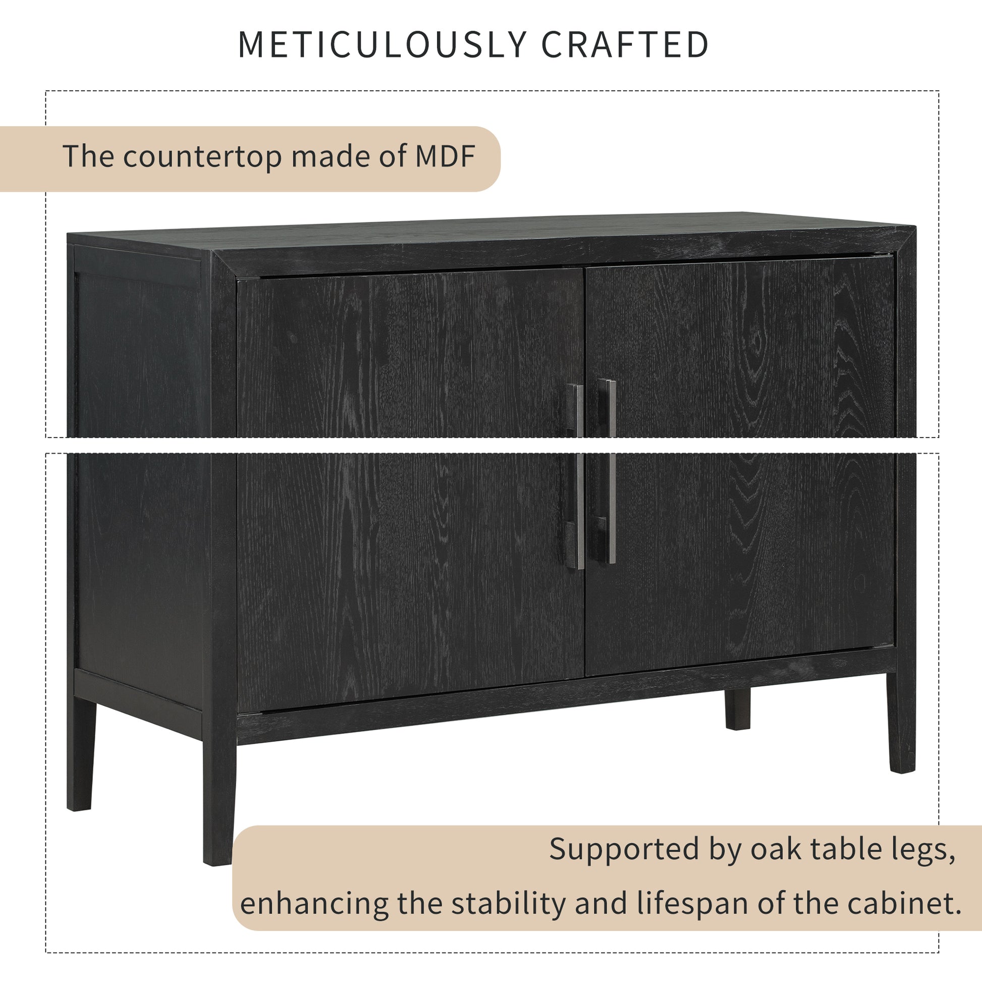 Storage Cabinet Sideboard Wooden Cabinet With 2 Metal Handles And 2 Doors For Hallway, Entryway, Living Room Black Mdf