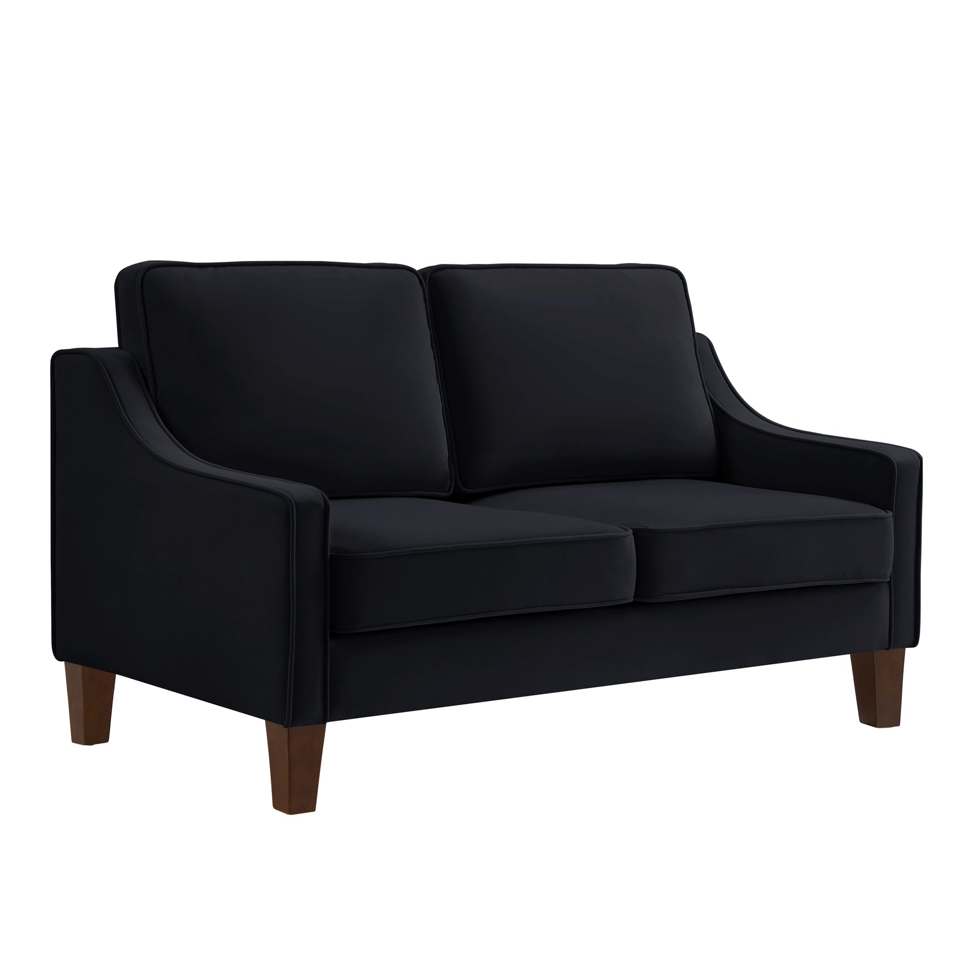Modern Loveseat Sofa For Living Room, Upholstered Velvet Small Couch With Wooden Legs For Livingroom Bedroom, Black Black Espresso Velvet Wood Primary Living Space Medium Soft Cushion Back American Design Rubberwood Square Arms Foam Velvet 2 Seat