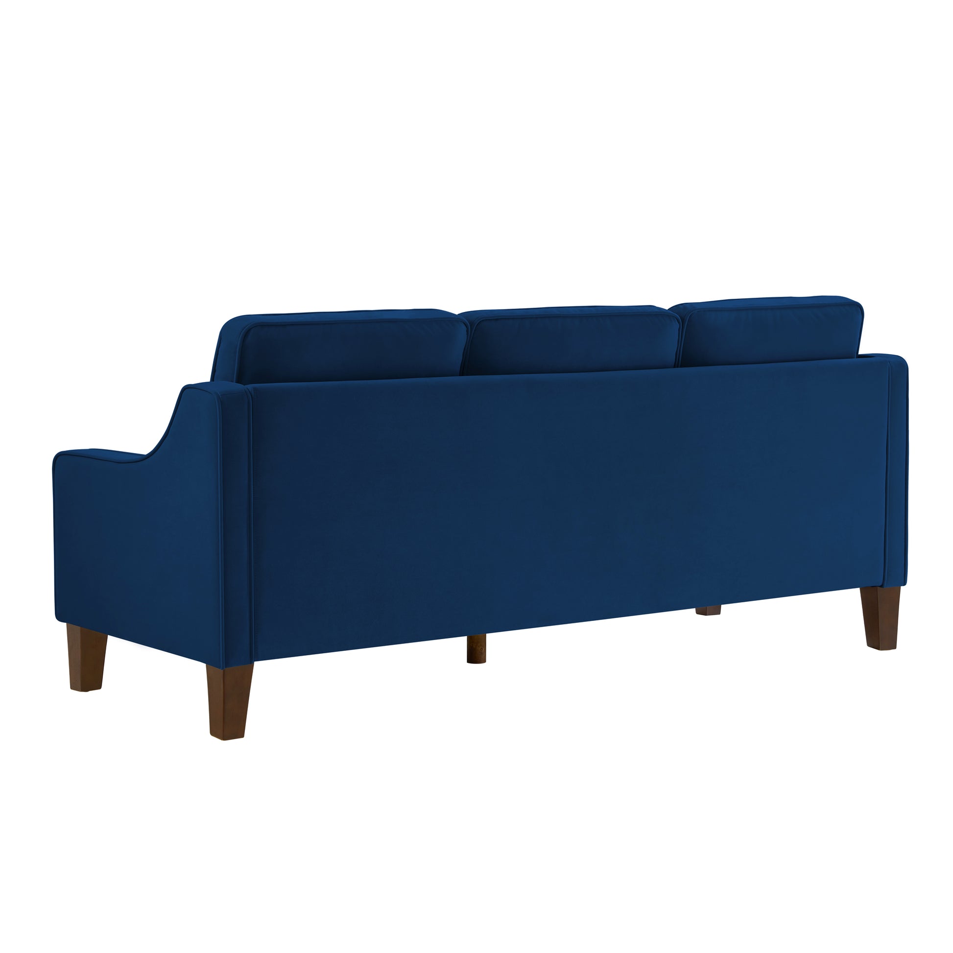 Modern 3 Person Seat Sofa Couch With Scooped Armrest Wood Legs,Upholstered Velvet 3 Seat Sofa With Removable Cushions For Livingrooom Bedroom,Navy Navy Espresso Velvet Wood Primary Living Space Medium Soft Cushion Back American Design Rubberwood Square