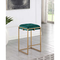 Hunter Green And Gold Counter Height Stools Set Of 2 Solid Green Dining Room Foam Spot Clean Square Contemporary,Modern Bar Stools Foam Velvet