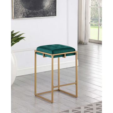 Hunter Green And Gold Counter Height Stools Set Of 2 Solid Green Dining Room Foam Spot Clean Square Contemporary,Modern Bar Stools Foam Velvet