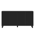 Buffet Cabinet With Adjustable Shelves, 4 Door Mirror Hollow Carved Tv Stand For Tvs Up To 70'', Multi Functional Console Table With Storage Credenza Accent Cabinet For Living Room, Black 3 4 Spaces Black Primary Living Space Adjustable Shelves Mdf