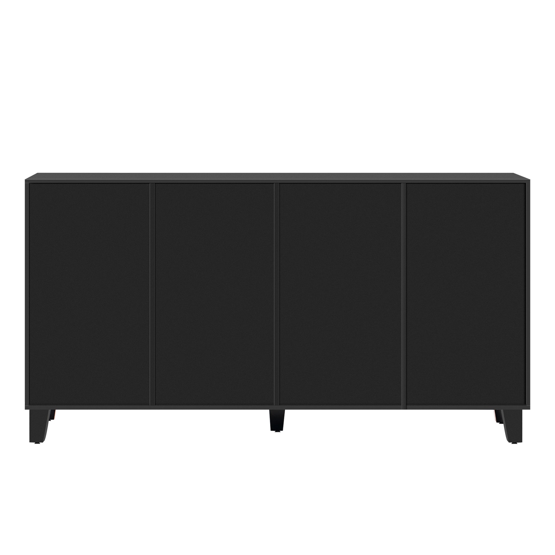 Buffet Cabinet With Adjustable Shelves, 4 Door Mirror Hollow Carved Tv Stand For Tvs Up To 70'', Multi Functional Console Table With Storage Credenza Accent Cabinet For Living Room, Black 3 4 Spaces Black Primary Living Space Adjustable Shelves Mdf