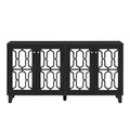 Buffet Cabinet With Adjustable Shelves, 4 Door Mirror Hollow Carved Tv Stand For Tvs Up To 70'', Multi Functional Console Table With Storage Credenza Accent Cabinet For Living Room, Black 3 4 Spaces Black Primary Living Space Adjustable Shelves Mdf