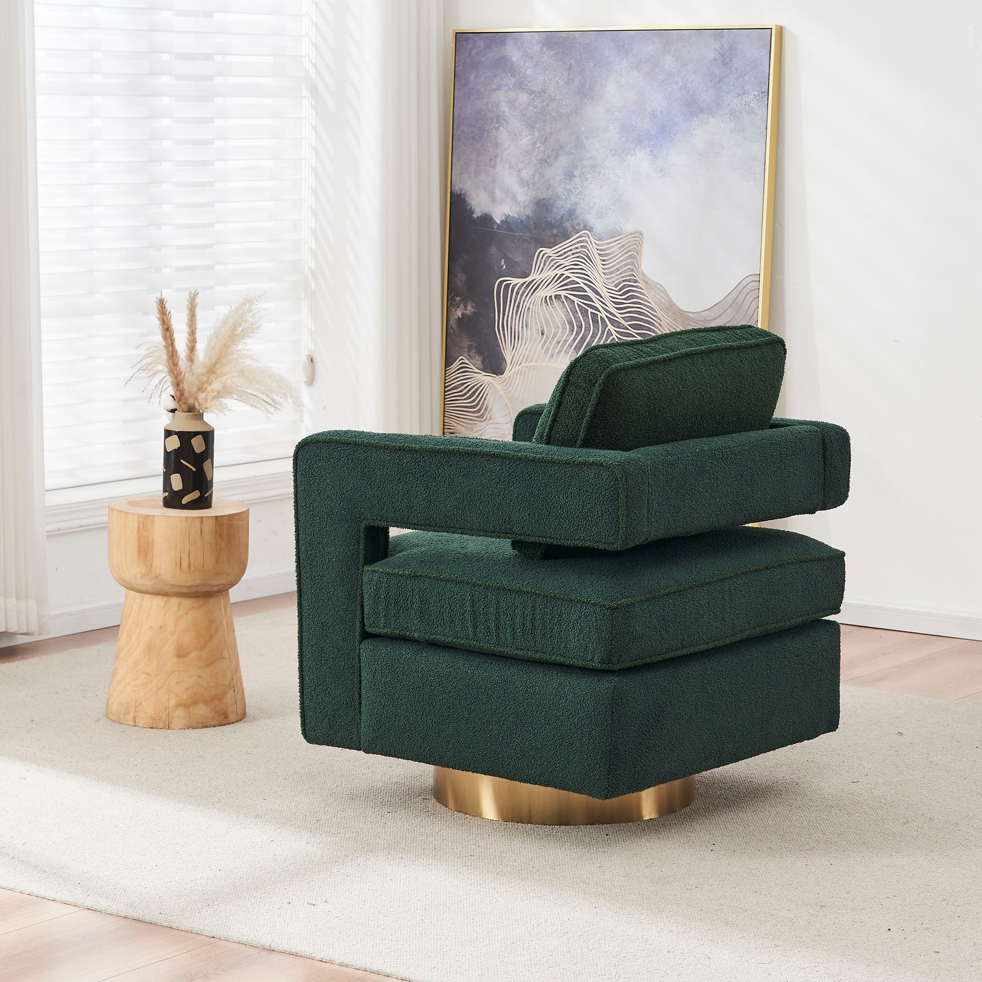Swivel Barrel Chair For Living Room,360 Degree Swivel Club Modern Accent Single Sofa Chair, Small Leisure Arm Chair For Nursery, Hotel, Bedroom, Office Green Primary Living Space Modern Faux Fur