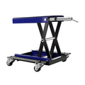 1100 Lbs Steel Wide Deck Motorcycle Lift Atv Scissor Lift Jack With Dolly And Hand Crank Bikes Garage Repair Hoist Stand Blue Steel