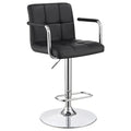 Black And Chrome Adjustable Bar Stool With Arms Solid Black Dining Room Foam Spot Clean Contemporary,Modern Bar Stools Tufted Back Foam Faux Leather