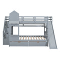 Full Over Full Castle Style Bunk Bed With 2 Drawers 3 Shelves And Slide Gray Gray Solid Wood