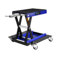 1100 Lbs Steel Wide Deck Motorcycle Lift Atv Scissor Lift Jack With Dolly And Hand Crank Bikes Garage Repair Hoist Stand Blue Steel