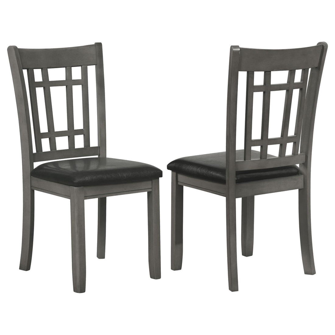 Medium Grey And Black Lattice Back Side Chairs Set Of 2 Solid Grey Gray Dining Room Foam Spot Clean Transitional Side Chair Rubberwood Open Back Foam Faux Leather