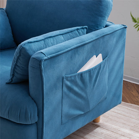 29.5 "W Modern Fabric Decorative Chair Armchair Upholstered Reading Chair Single Sofa Casual Club Chair With Solid Wooden Feet And 2 Pillow, For Living Room, Bedroom, Bed Room, Office, Corduroy Fabric Blue Foam Corduroy