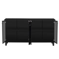 Buffet Cabinet With Adjustable Shelves, 4 Door Mirror Hollow Carved Tv Stand For Tvs Up To 70'', Multi Functional Console Table With Storage Credenza Accent Cabinet For Living Room, Black 3 4 Spaces Black Primary Living Space Adjustable Shelves Mdf