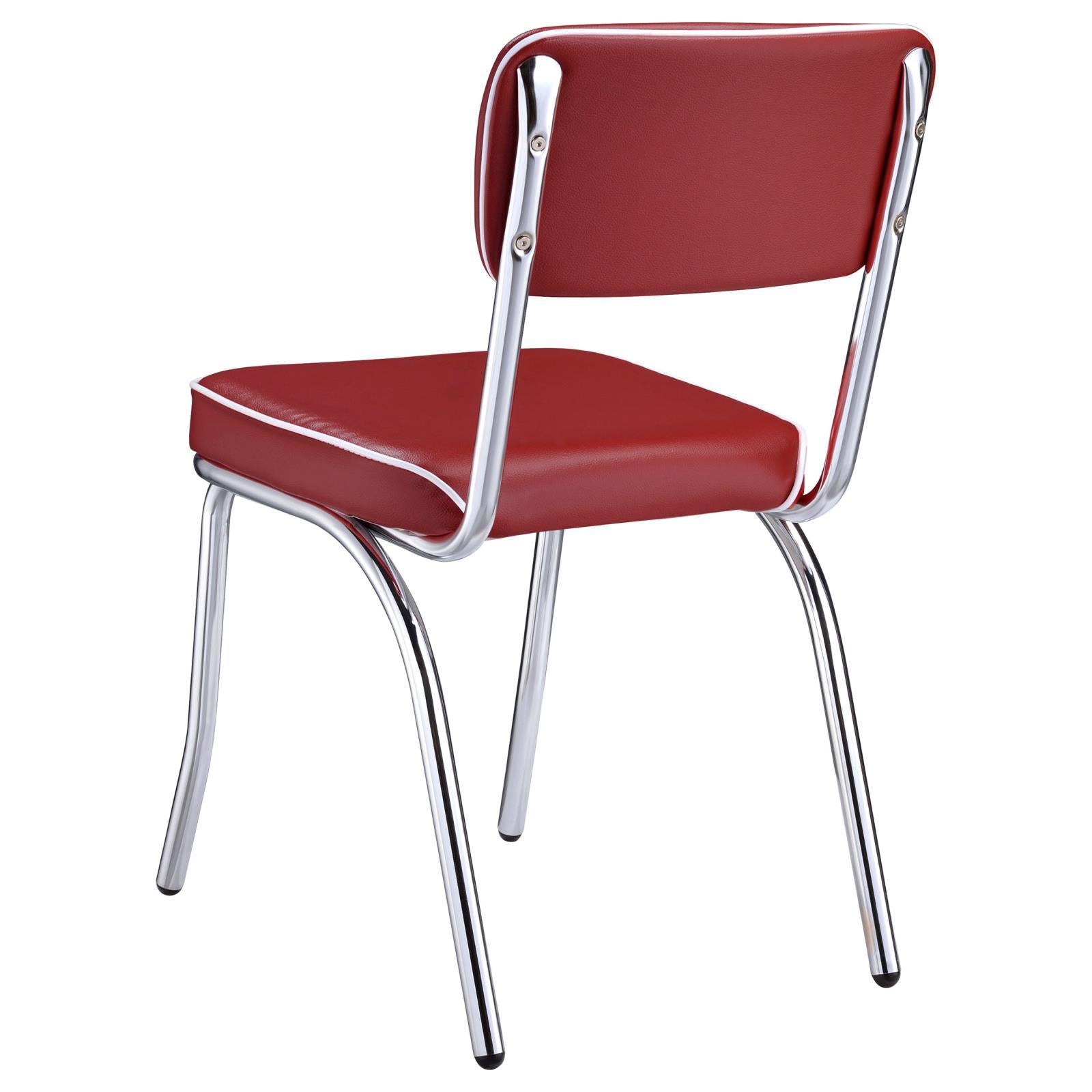 Red And Chrome Upholstered Side Chairs Set Of 2 Solid Red Dining Room Foam Spot Clean Contemporary,Modern Side Chair Open Back Foam Faux Leather