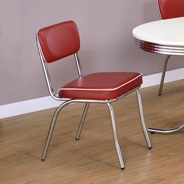 Red And Chrome Upholstered Side Chairs Set Of 2 Solid Red Dining Room Foam Spot Clean Contemporary,Modern Side Chair Open Back Foam Faux Leather