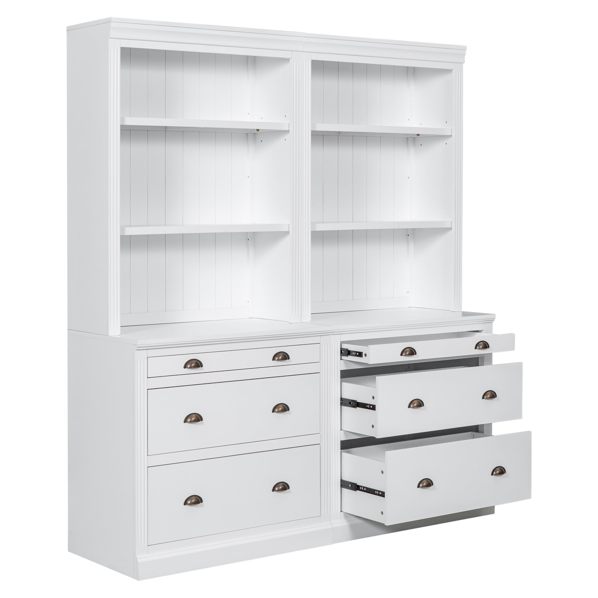 83.4"Tall Bookshelf Suite,Modern Bookcase Suite With Led Lighting, Drawers And Open Shelves,2 Piece Set Storage Bookshelf For Living Room,Home Office,White White Solid Wood Mdf