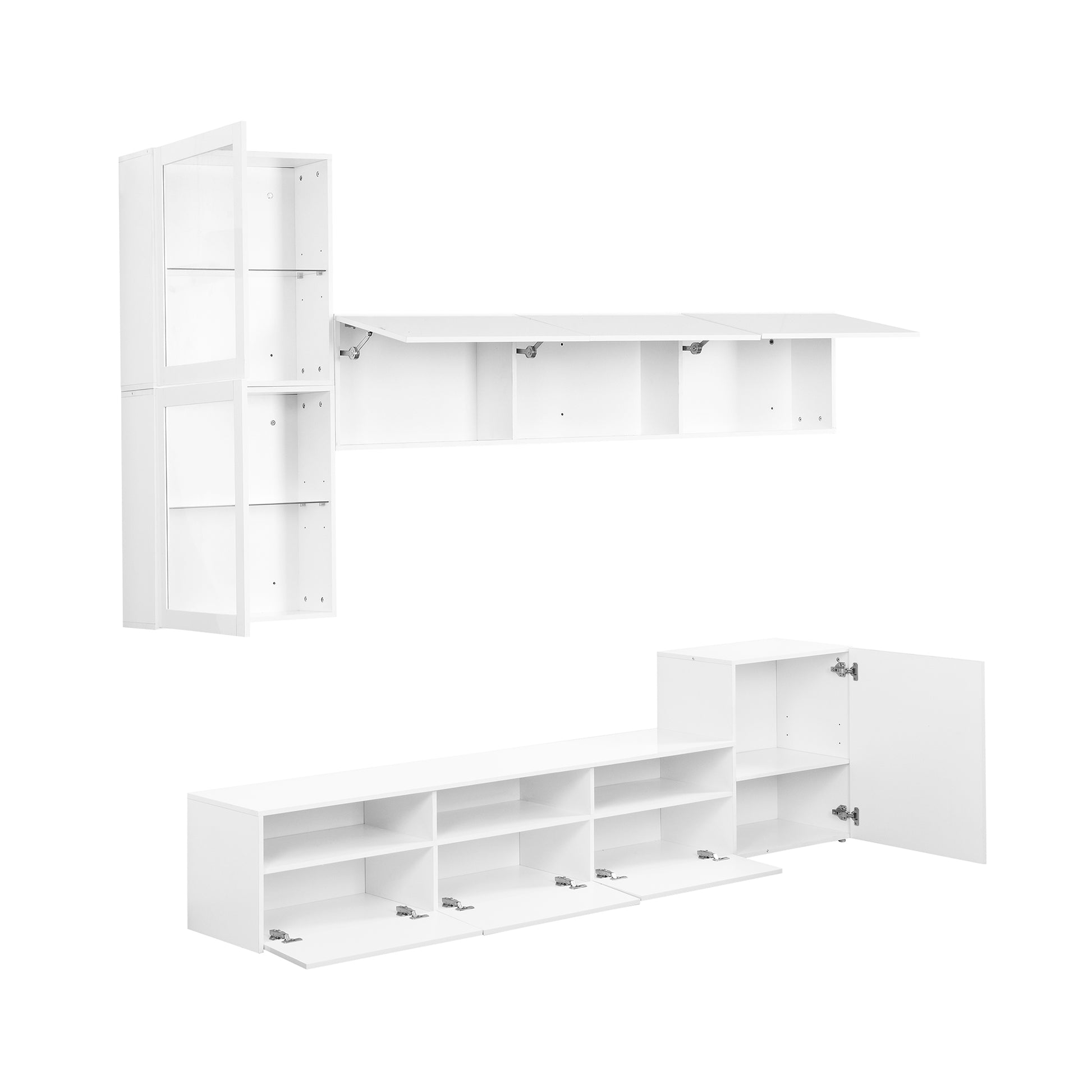 High Gloss Tv Stand With Large Storage Space, Media Console For Tvs Up To 78", Versatile Entertainment Center With Wall Mounted Floating Storage Cabinets For Living Room, White White Primary Living Space 70 79 Inches 70 79 Inches Mdf