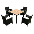 5 Piece Outdoor Patio Wicker Dining Set Patio Wicker Furniture Dining Set W Acacia Wood Top Black Wicker Creme Cushion Yes Dining Set Black Cream Rust Resistant Frame Mildew Resistant Cushion Garden & Outdoor Modern Multiple Chairs Seating Group Fiber