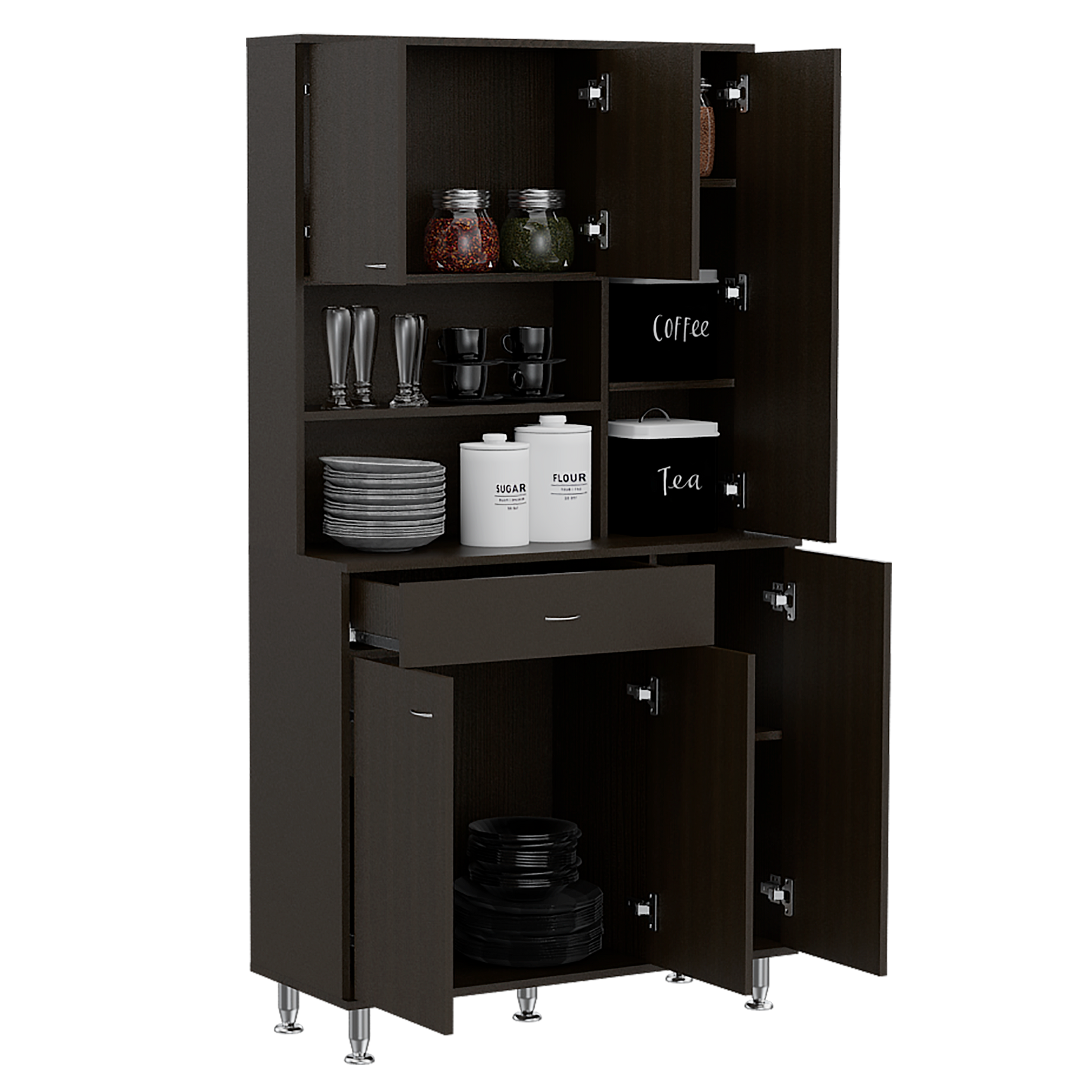 Kitchen Pantry Piacenza, Kitchen, Black Black Particle Board Particle Board