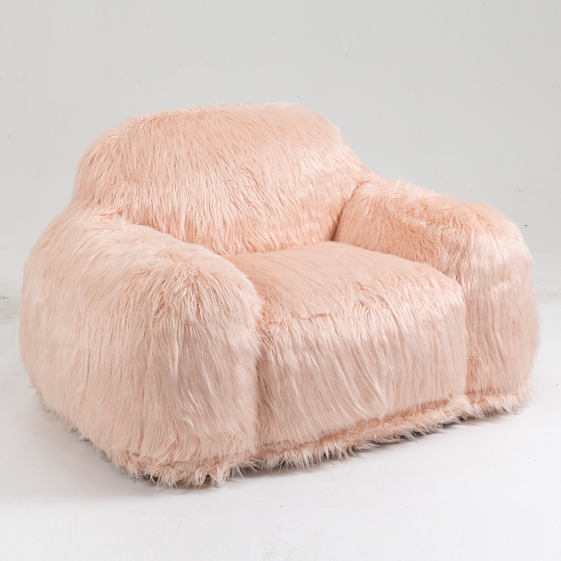 Bean Bag Chair Lazy Long Hair Sofa Bean Bag Chair Adult, Teen High Density Foam Filled Modern Focus Chair Comfortable Living Room, Bedroom Chair Pink Faux Fur