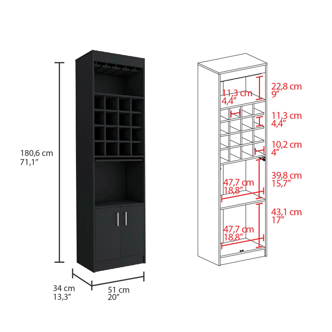 Bar Cabinet Atanasio, Living Room, Black Black Particle Board Particle Board