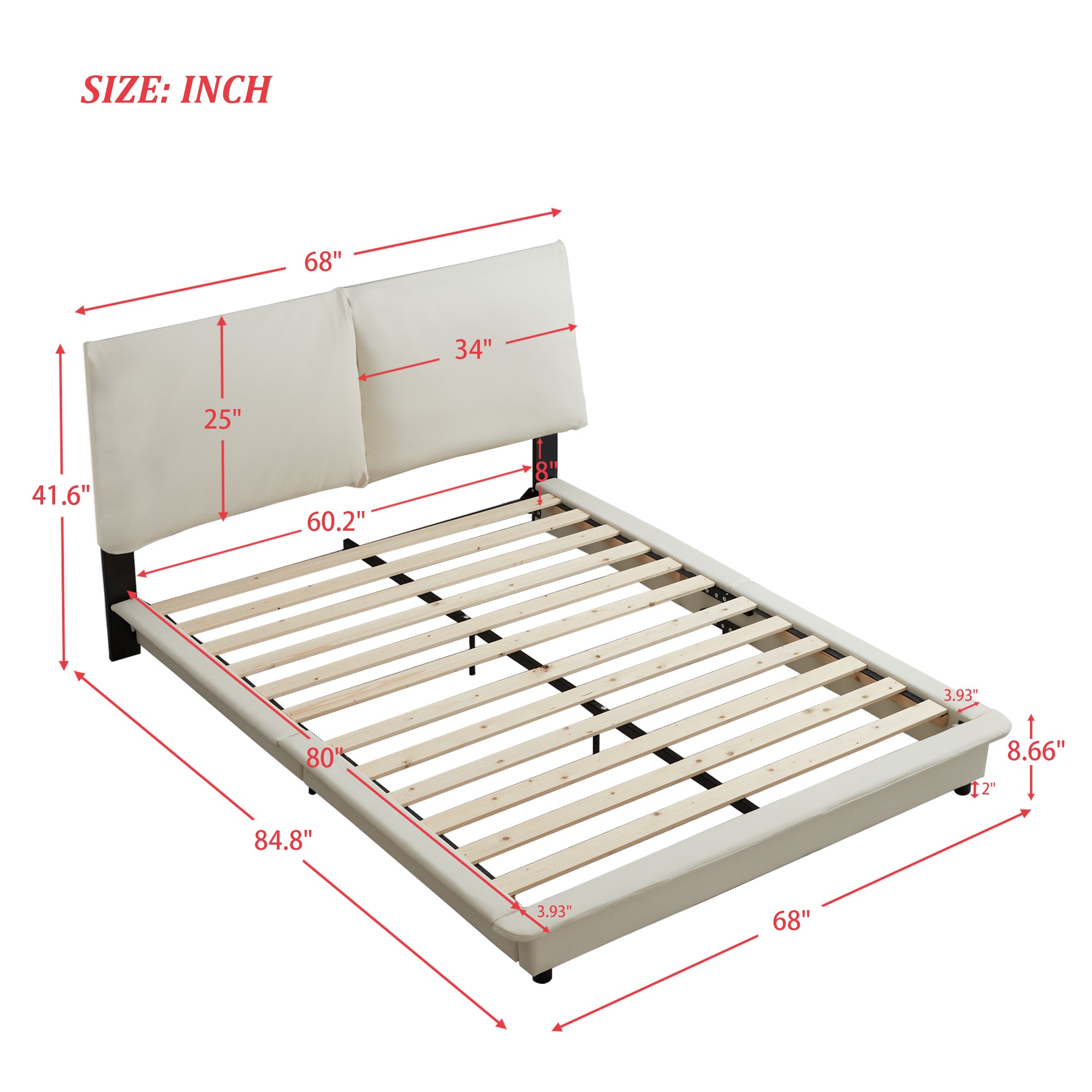Queen Size Upholstered Platform Bed with Sensor Light white-upholstered