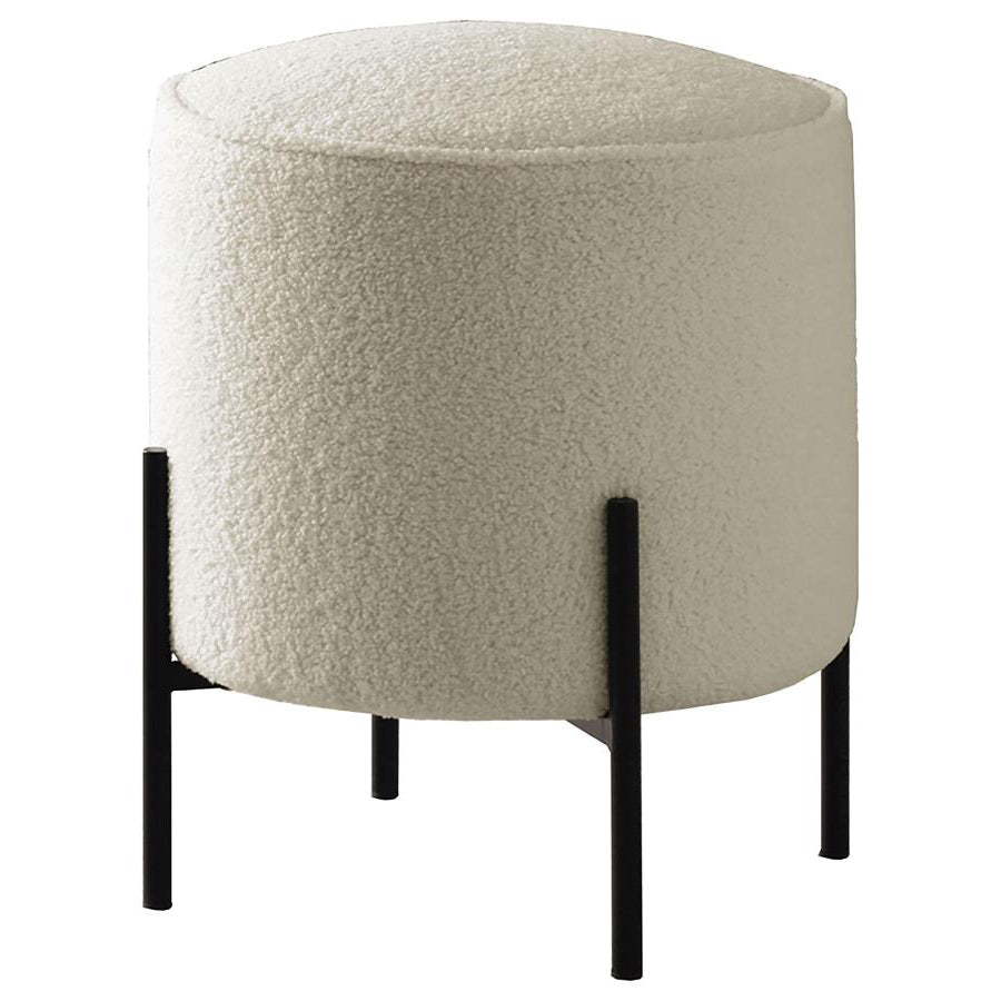 Beige And Matte Black Round Upholstered Ottoman Beige Polyester Wood Beige Solid Backless Medium Soft Contemporary,Modern Round Armless Foam Fabric