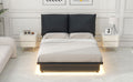 Full Size Upholstered Platform Bed With Sensor Light And Ergonomic Design Backrests, Black Black Upholstered