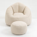 Bedding Bean Bag Sofa Chair High Pressure Foam Bean Bag Chair Adult Material With Padded Foam Padding Compressed Bean Bag With Footrest Beige Microfiber