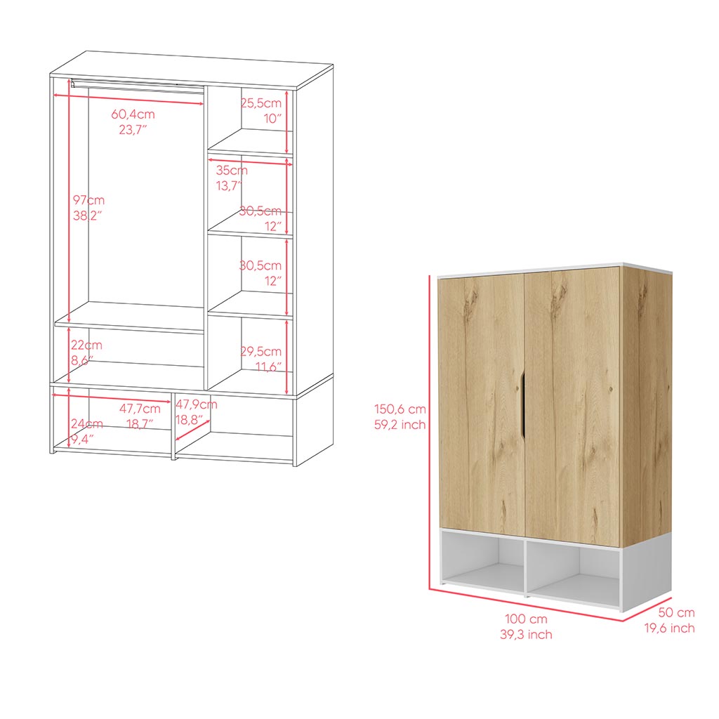 Armoire Barletta, Bedroom, Light Oak White White Particle Board Particle Board