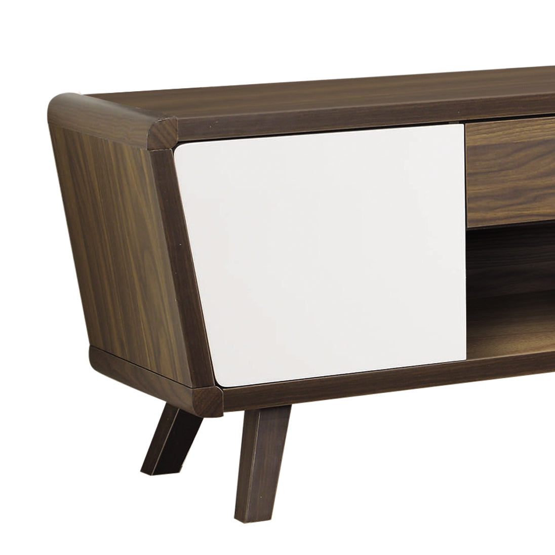 Dark Walnut And Glossy White 2 Door Tv Console Walnut Brown 70 79 Inches Mid Century Modern Wood