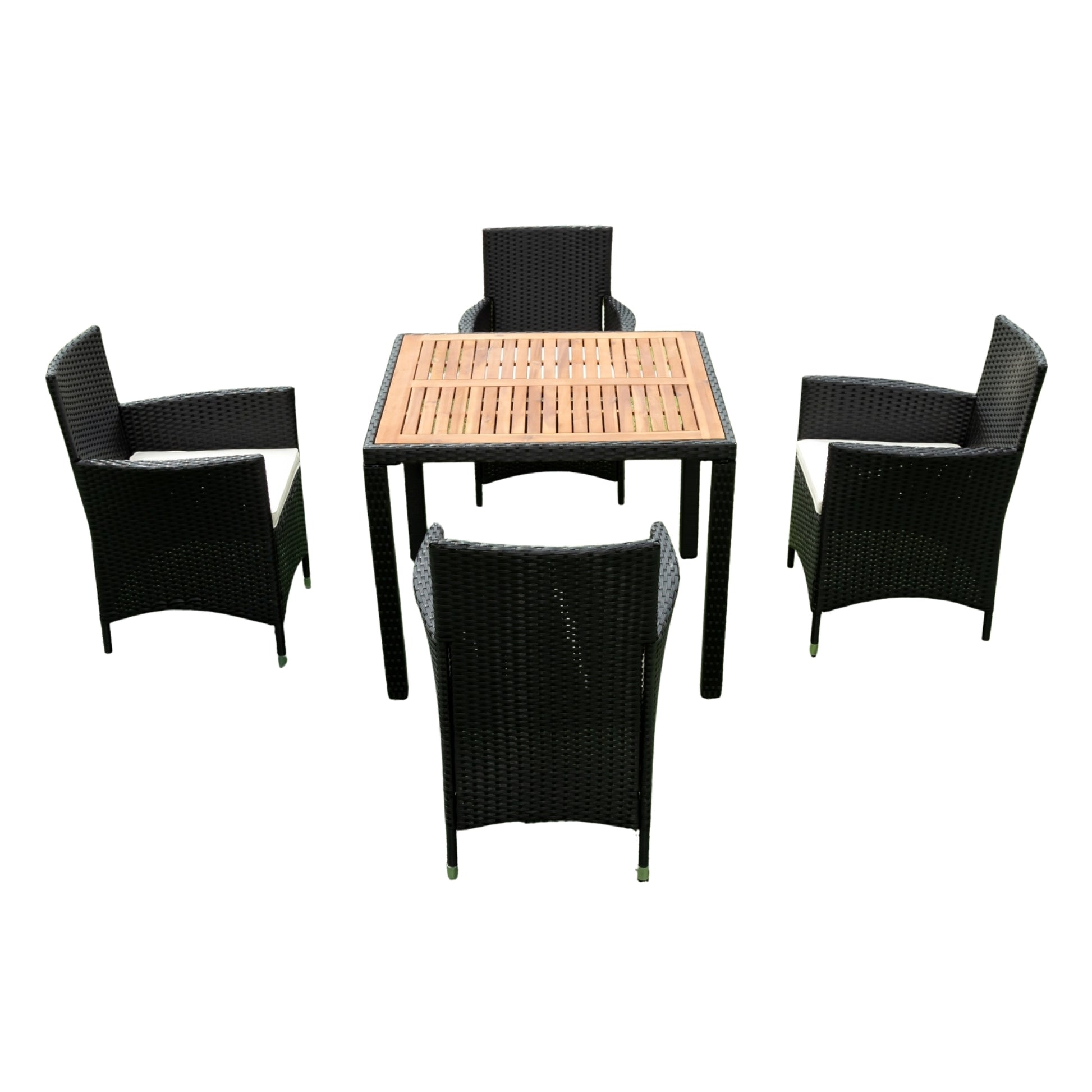 5 Piece Outdoor Patio Wicker Dining Set Patio Wicker Furniture Dining Set W Acacia Wood Top Black Wicker Creme Cushion Yes Dining Set Black Cream Rust Resistant Frame Mildew Resistant Cushion Garden & Outdoor Modern Multiple Chairs Seating Group Fiber