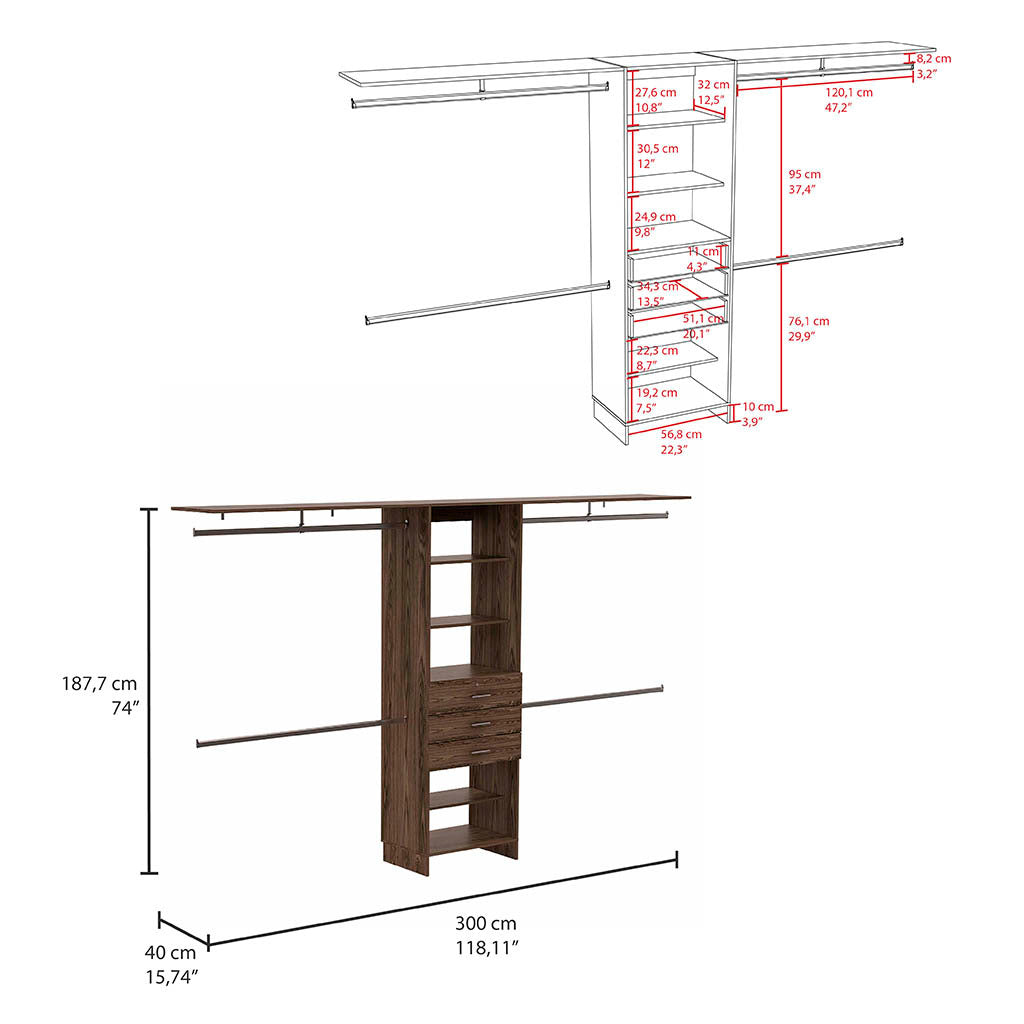 Closet System Pittsburg, Bedroom, Dark Walnut Walnut Particle Board Particle Board