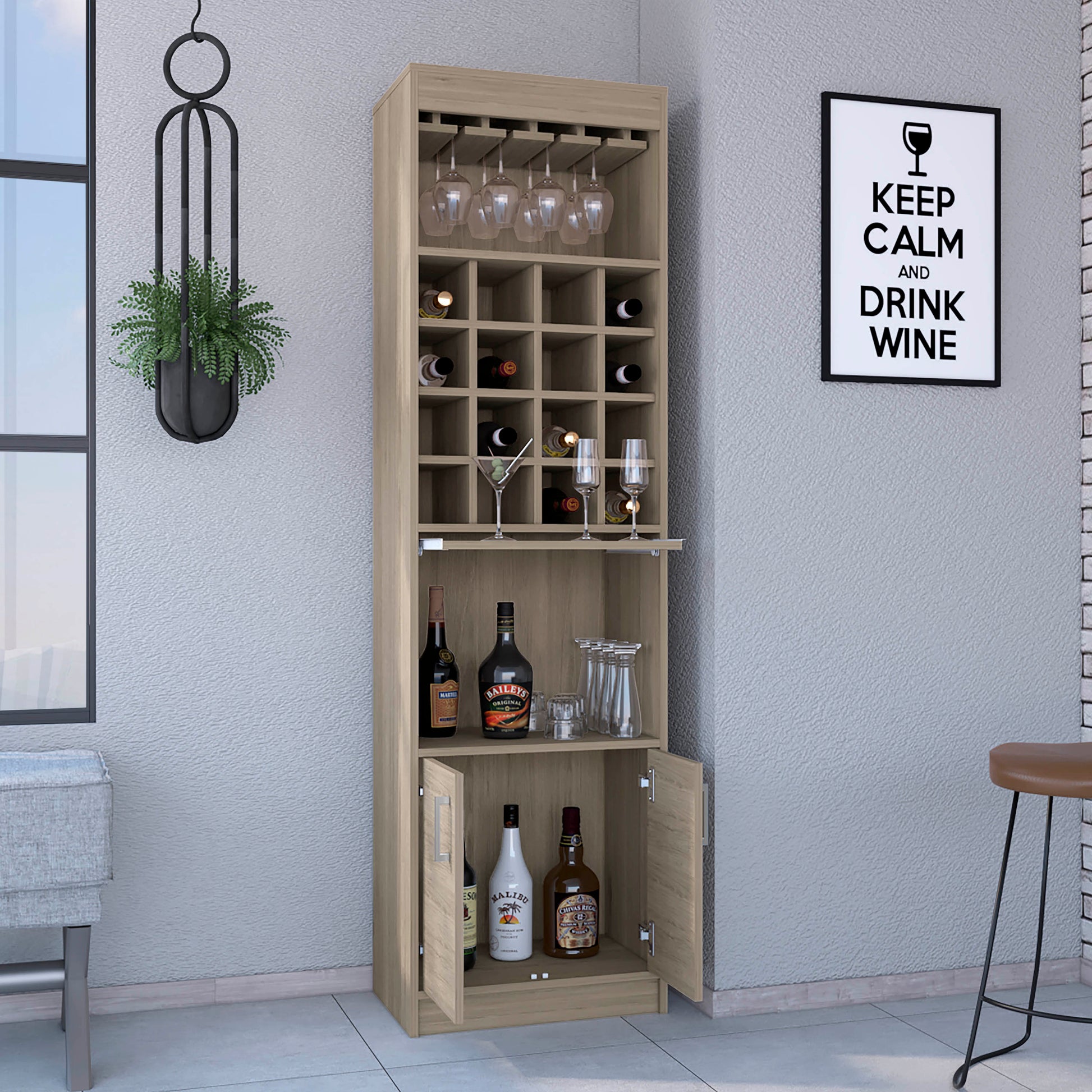 Bar Cabinet Atanasio, Living Room, Light Pine Beige Particle Board Particle Board