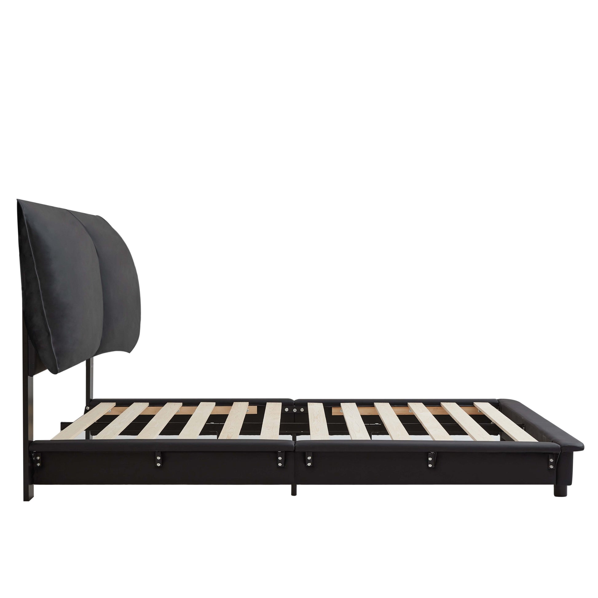 Queen Size Upholstered Platform Bed With Sensor Light And Ergonomic Design Backrests, Black Black Upholstered