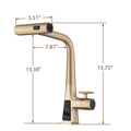 Brushed Gold Waterfall Kitchen Faucet With Temperature Display, Single Handle Kitchen Faucet With Pull Down Sprayer, Modern Kitchen Sink Faucet, Three Water Outlet Modes Brushed Gold Zinc