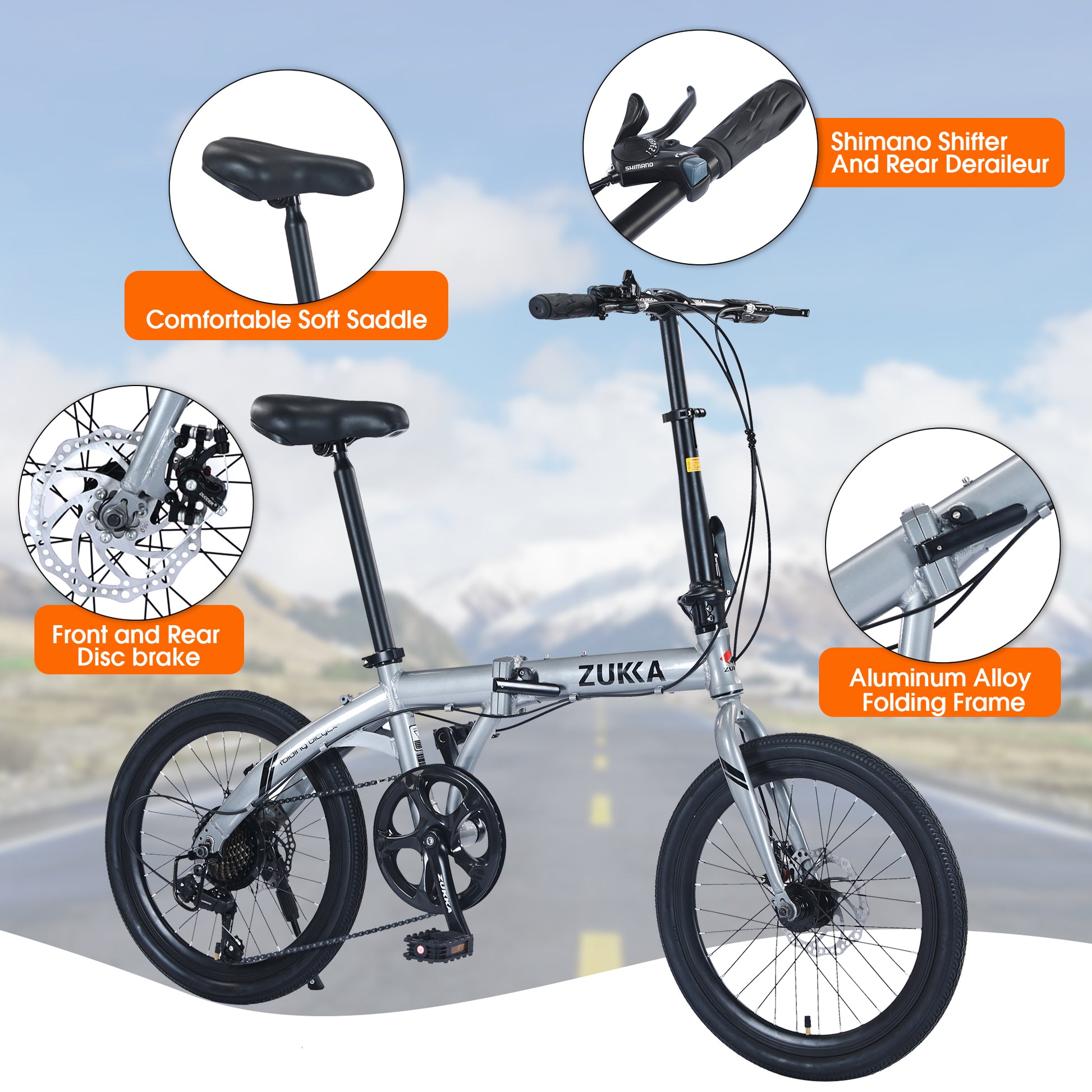 20" Folding City Bike Aluminum Frame 7 Speed Folding Bike Cycling Silver Grey Garden & Outdoor Aluminium