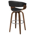 Walnut And Black Swivel Bar Stool Solid Walnut Brown Dining Room Foam Spot Clean Mid Century Modern Bar Stools Walnut Open Back Foam Faux Leather