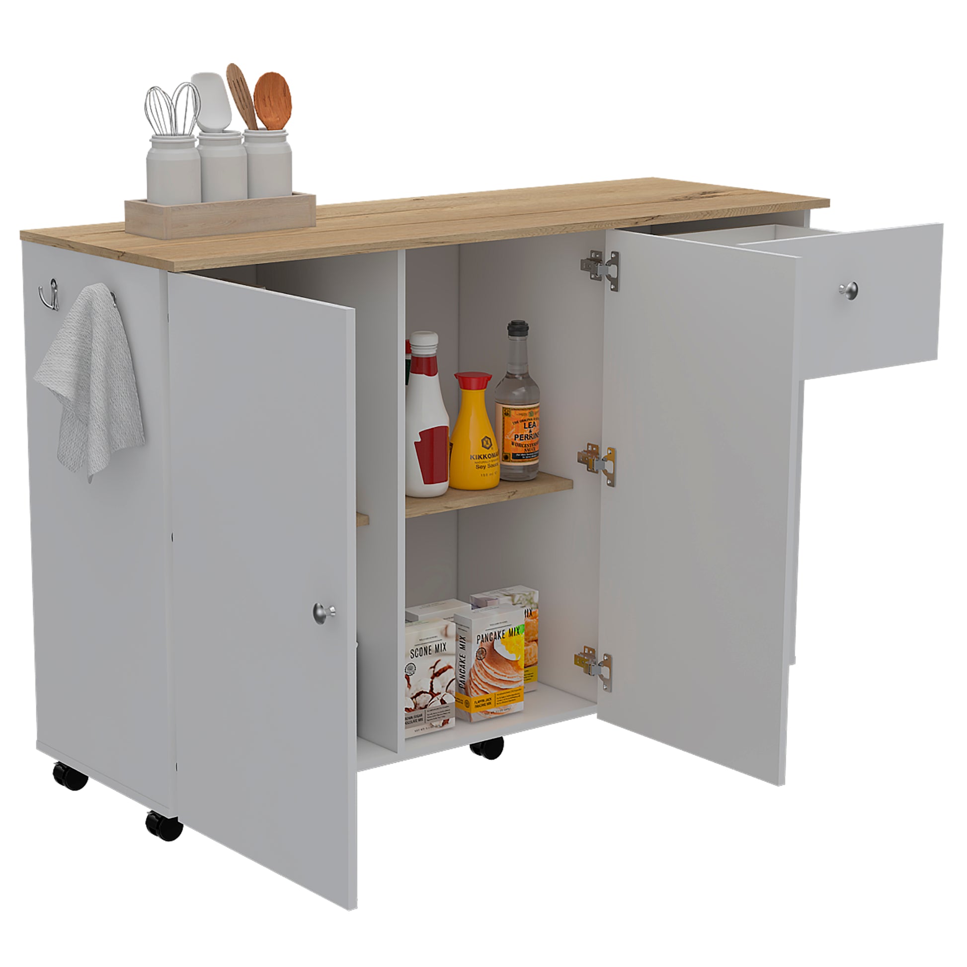 Kitchen Island Cart Indiana, Kitchen, White Light Oak White Light Oak Particle Board Particle Board