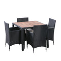 5 Piece Outdoor Patio Wicker Dining Set Patio Wicker Furniture Dining Set W Acacia Wood Top Black Wicker Creme Cushion Yes Dining Set Black Cream Rust Resistant Frame Mildew Resistant Cushion Garden & Outdoor Modern Multiple Chairs Seating Group Fiber