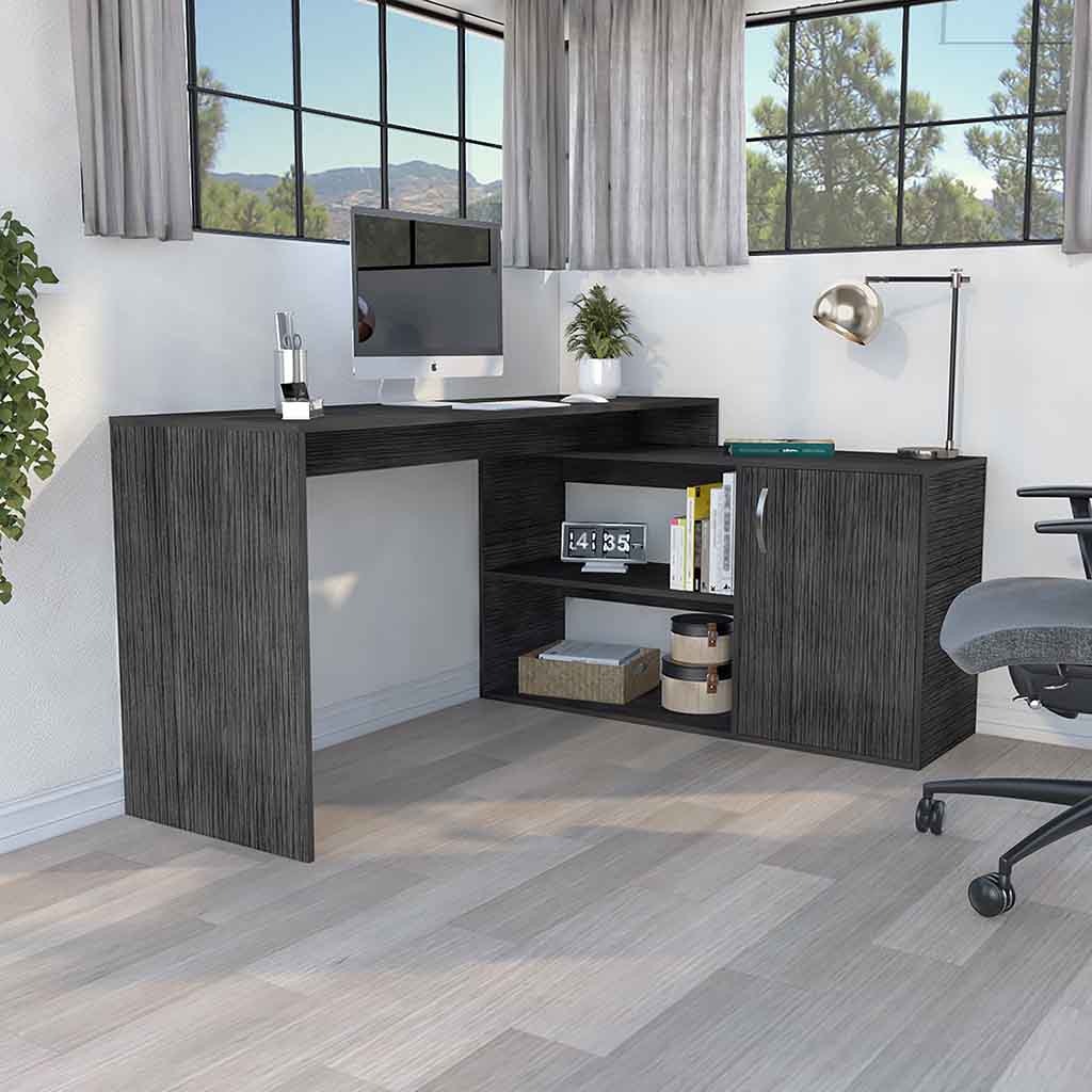 L Shaped Desk Desti, Office, Smokey Oak Gray Particle Board Particle Board