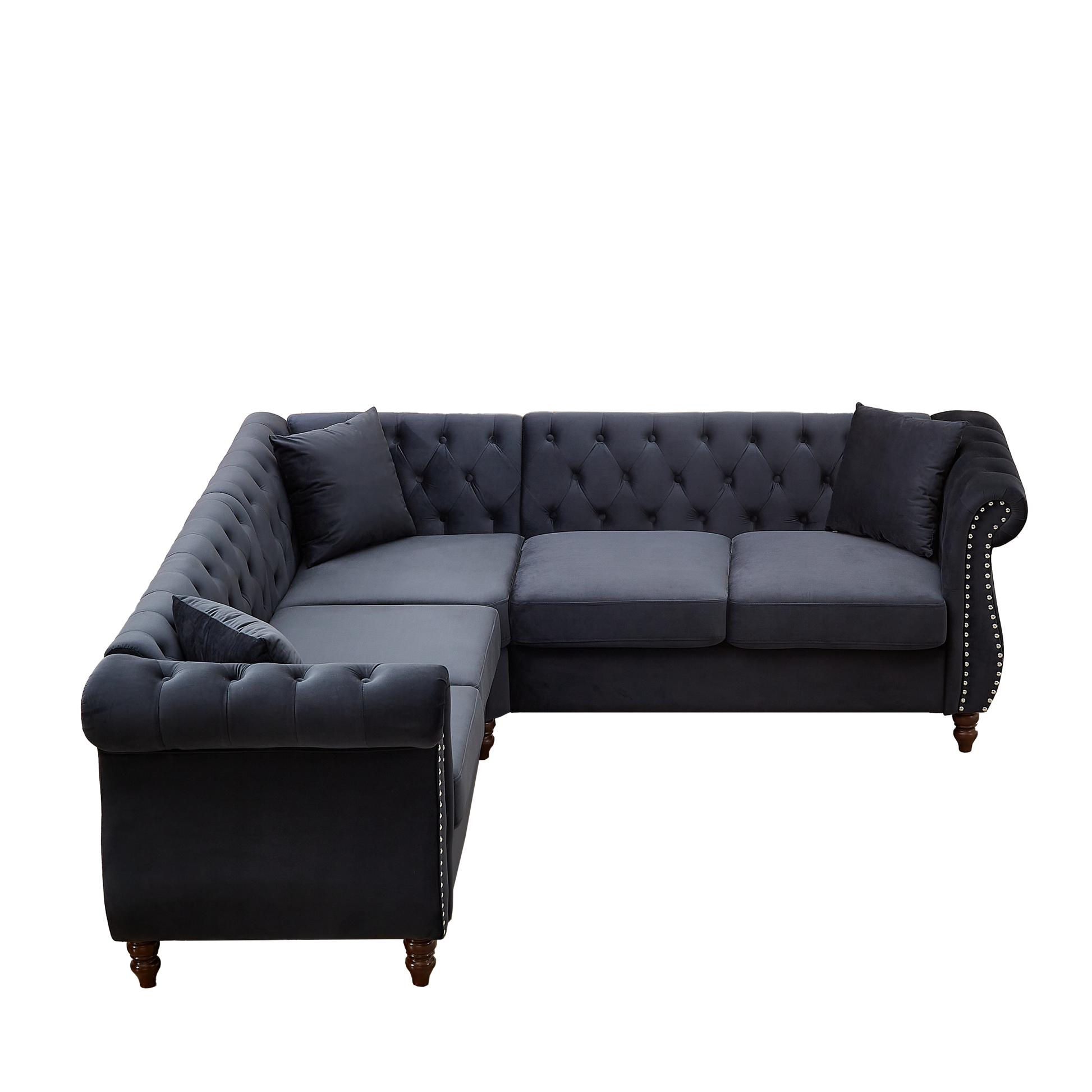 83.5 Inch Oversized Corner Sofa, L Shaped Sectional Couch,5 Seater Corner Sofas With 3 Pillows For Living Room, Bedroom, Apartment, Office Black Foam Velvet