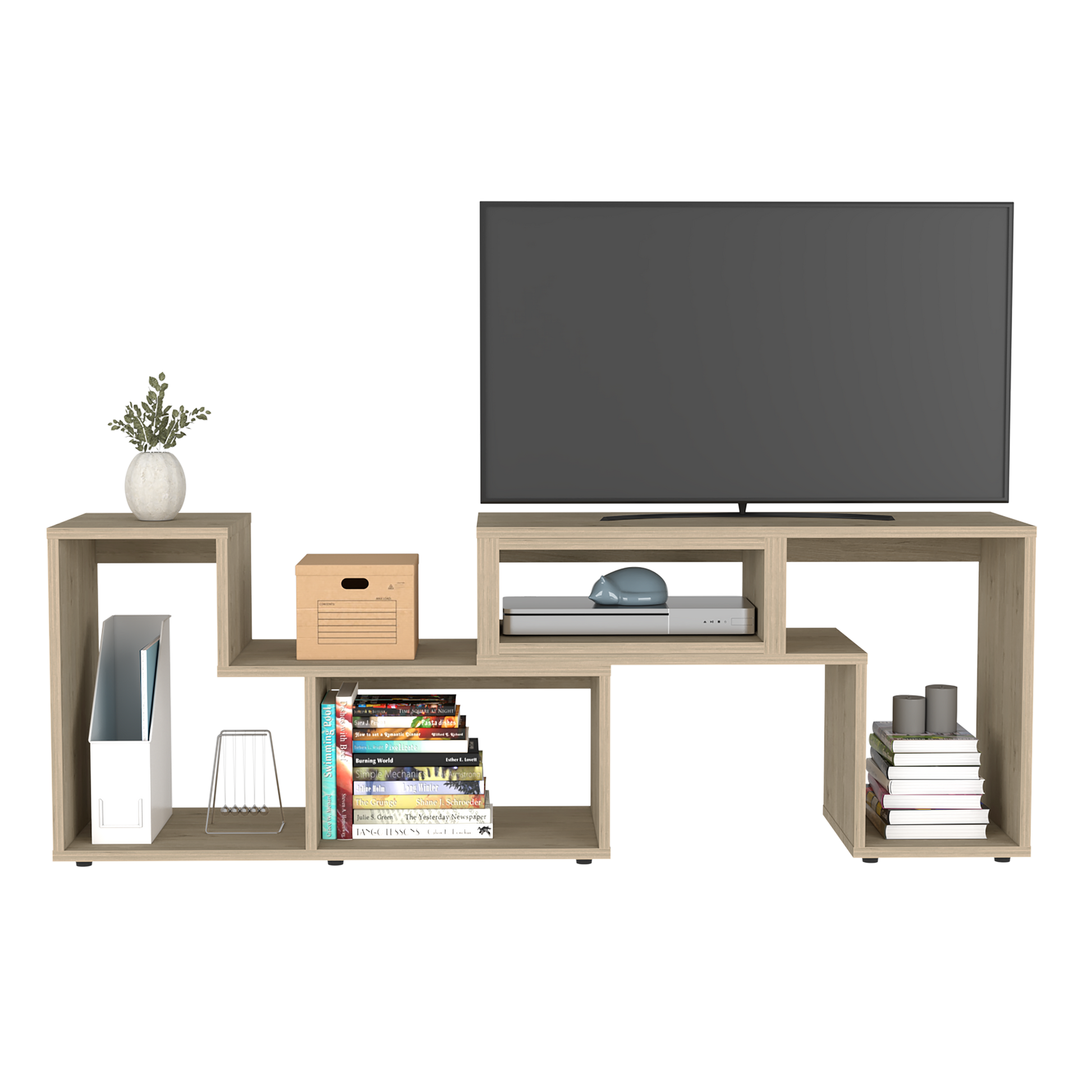 Extendable Tv Stand Houston, Living Room, Light Pine Beige 50 59 Inches Particle Board Particle Board