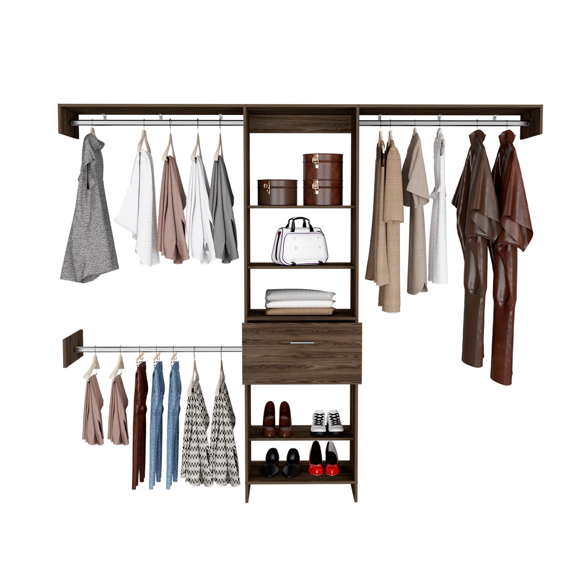 250 Closet System British, Bedroom, Dark Walnut Walnut Particle Board Particle Board