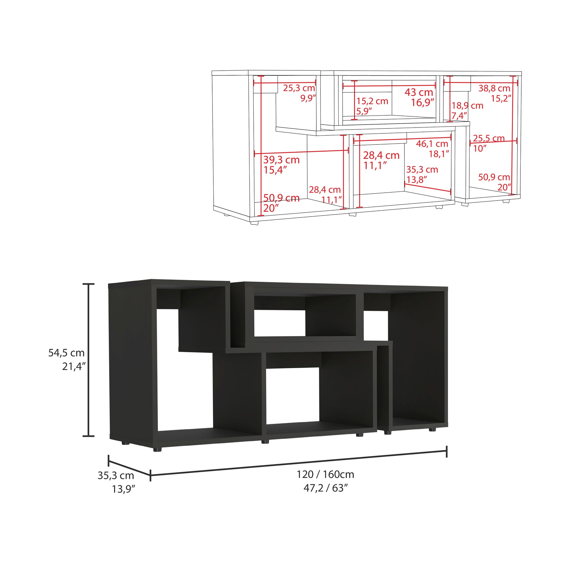 Extendable Tv Stand Houston, Living Room, Black Black 50 59 Inches Particle Board Particle Board