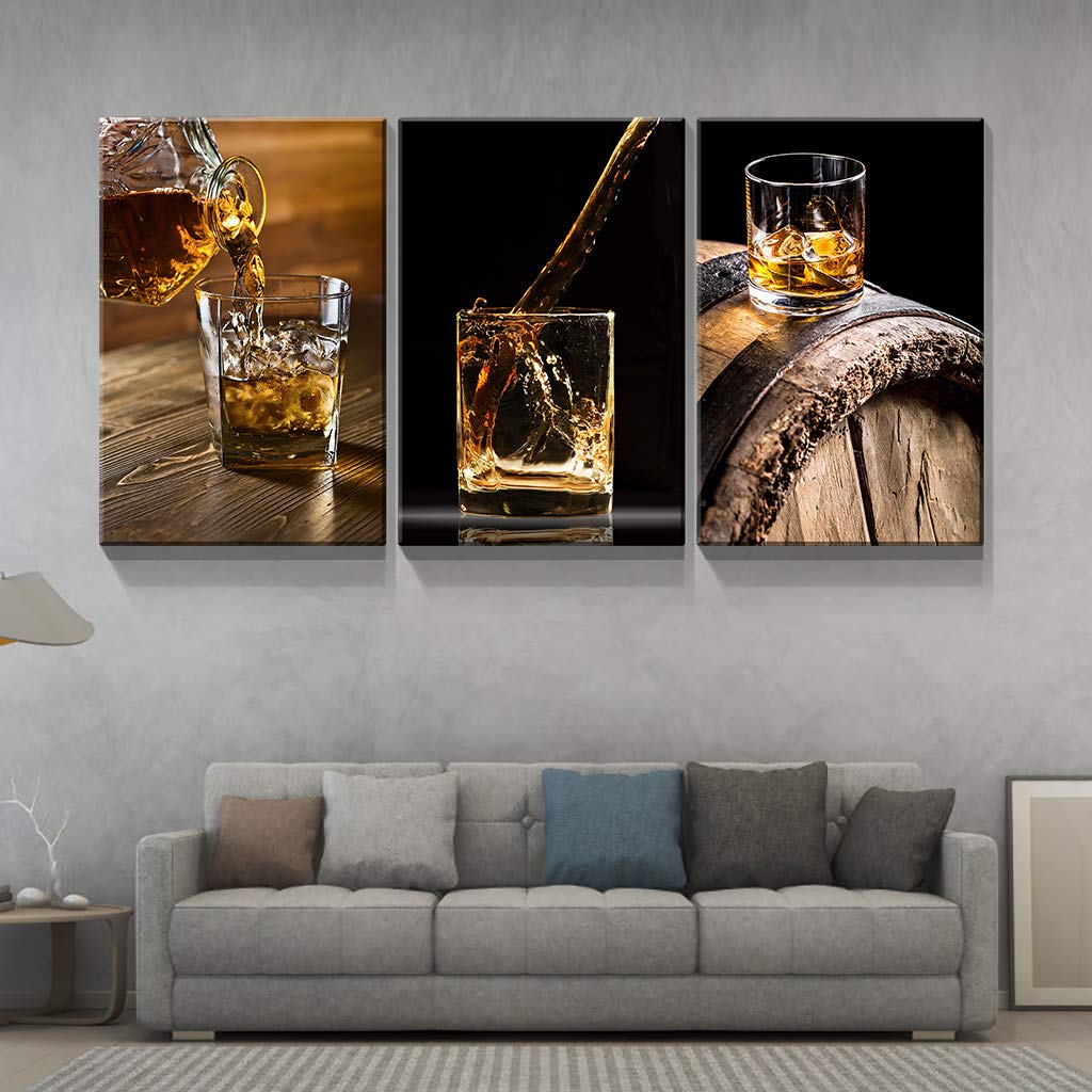 3 Panels Framed Canvas Whiskey Wall Art Decor,3 Pieces Mordern Canvas Painting Decoration Painting For Chrismas Gift, Office,Dining Room,Living Room, Bathroom, Bedroom Decor Ready To Hang Rectangle Framed Multicolor Oversized 41In Canvas Food&Beverage