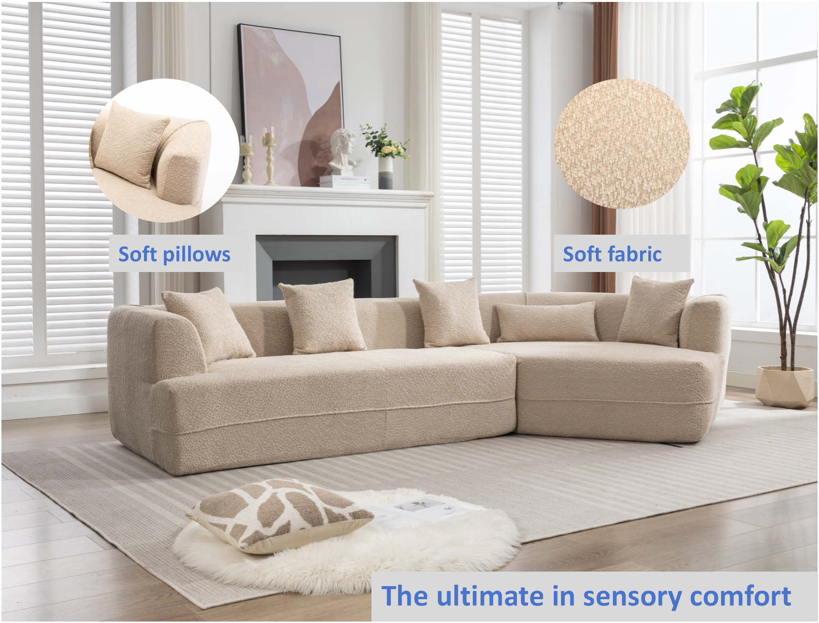 Modular Living Room Sofa Set, Modern Minimalist Style Sofa, Salon Upholstered Sleeper Sofa, 2 Pc Free Combination, Round Fiber Fabric, Anti Wrinkle Fabric, Brown Light Brown Polyester Primary Living Space Medium Soft Tight Back Flared Arms Fiber Foam